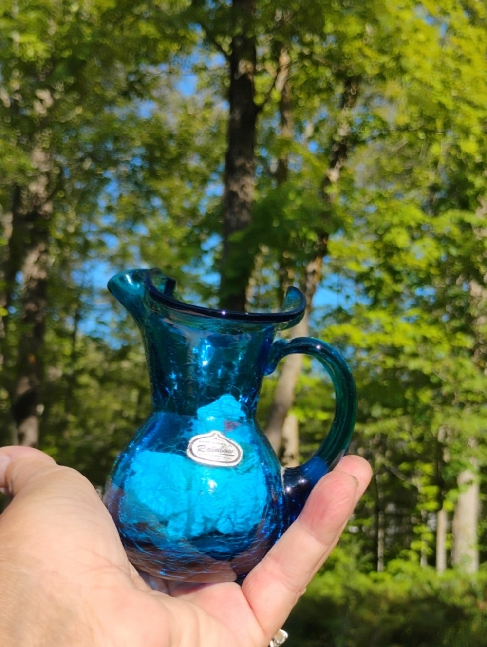 Vintage COBALT BLUE Rainbow Glass - CRACKLED BLUE Glass VASE  4 1/2"